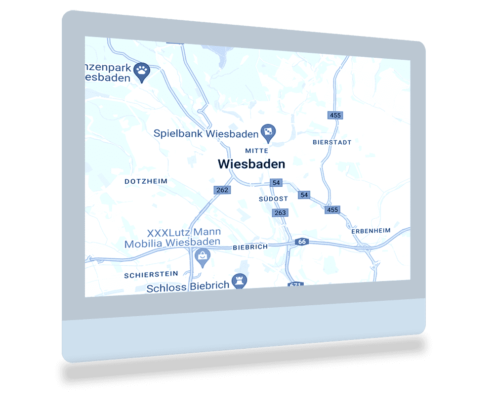 Landkarte Wiesbaden Webseitenerstellung und Suchmaschinenoptimierung in Wiesbaden